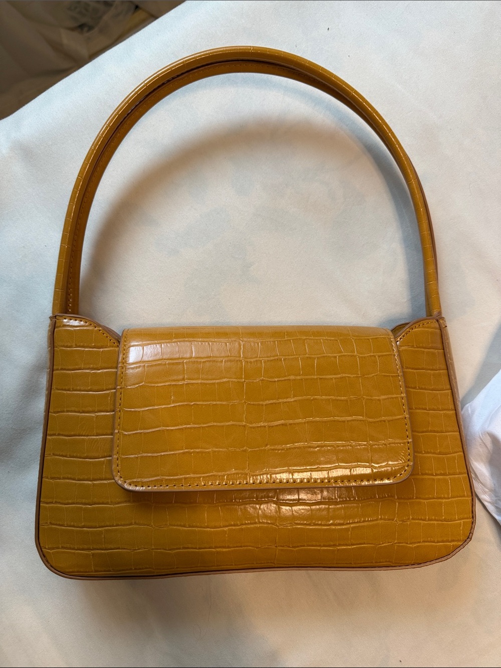 Women's Croc-Embossed Shoulder Bag in yellow cognac